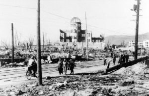 FILE - In this 1945 file photo, an area around the Sangyo-Shorei-Kan (Trade Promotion Hall) in Hiroshima is laid waste after an atomic bomb exploded within 100 meters of here in 1945. Hiroshima will mark the 67th anniversary of the atomic bombing on Aug. 6, 2012. Clifton Truman Daniel, a grandson of former U.S. President Harry Truman, who ordered the atomic bombings of Japan during World War II, is in Hiroshima to attend a memorial service for the victims. (AP Photo, File)
