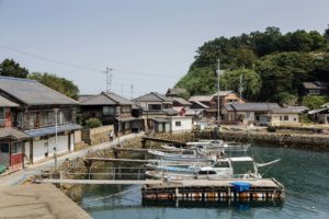 Aoshima, Ehime prefecture, September 4 2015 - Aoshima island's fishing pier. Aoshima (Ao island) is one of the several Ç cat islands È in Japan. Due to the decreasing of its poluation, the island now host about 6 times more cats than residents.