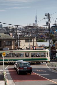 Tokyo, November 15 2012 - Toden Arakawa streetcar near Takinogawa Itchome Station??.