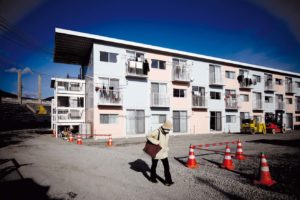 Onagawa, December 7 2011 - Temporay houses made of containers designed by Japanese architect Shigeru Ban.