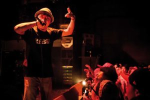 Tokyo, August 30 2012 - Dengaryu, hip hop singer and actor in the movie Saudade by Katsuya Tomita, live in Shibuya.