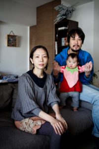 Tokyo, March 17 2013 - Portrait of Kana KUROMOTO, her husband Hiroyuki and her daughter Chihiro.