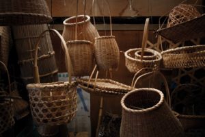 Minamiboso, Chiba prefecture, October 9 2012 -?Hiroshi MIYATA, a Japanese bamboo craftsman, making baskets in his workshop.