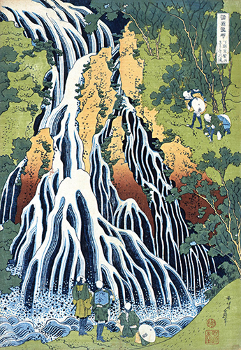 Shimotsuke Kurokamiyama Kirifuri no taki (Cascade de la brume tombante au mont Kurokami), 1832. Extrait du Voyage au fil des cascades des différentes provinces. / Sumida Hokusai Museum