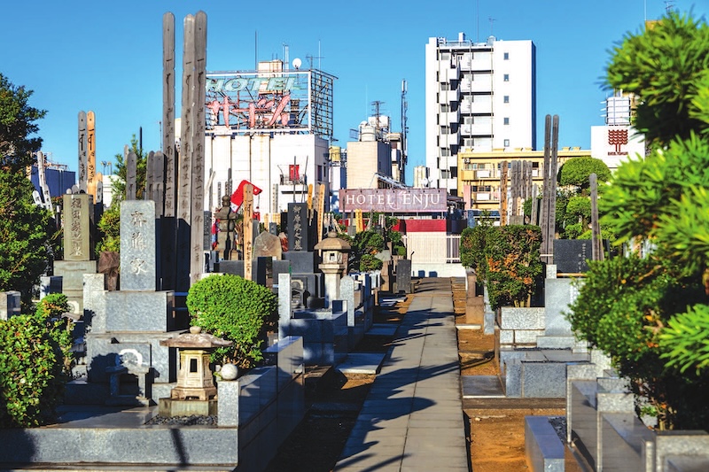 La ligne Yamanote s&eacute;pare le quartier des love hotels d&rsquo;Uguisudani du fameux cimeti&egrave;re du Kan&rsquo;ei-ji. 